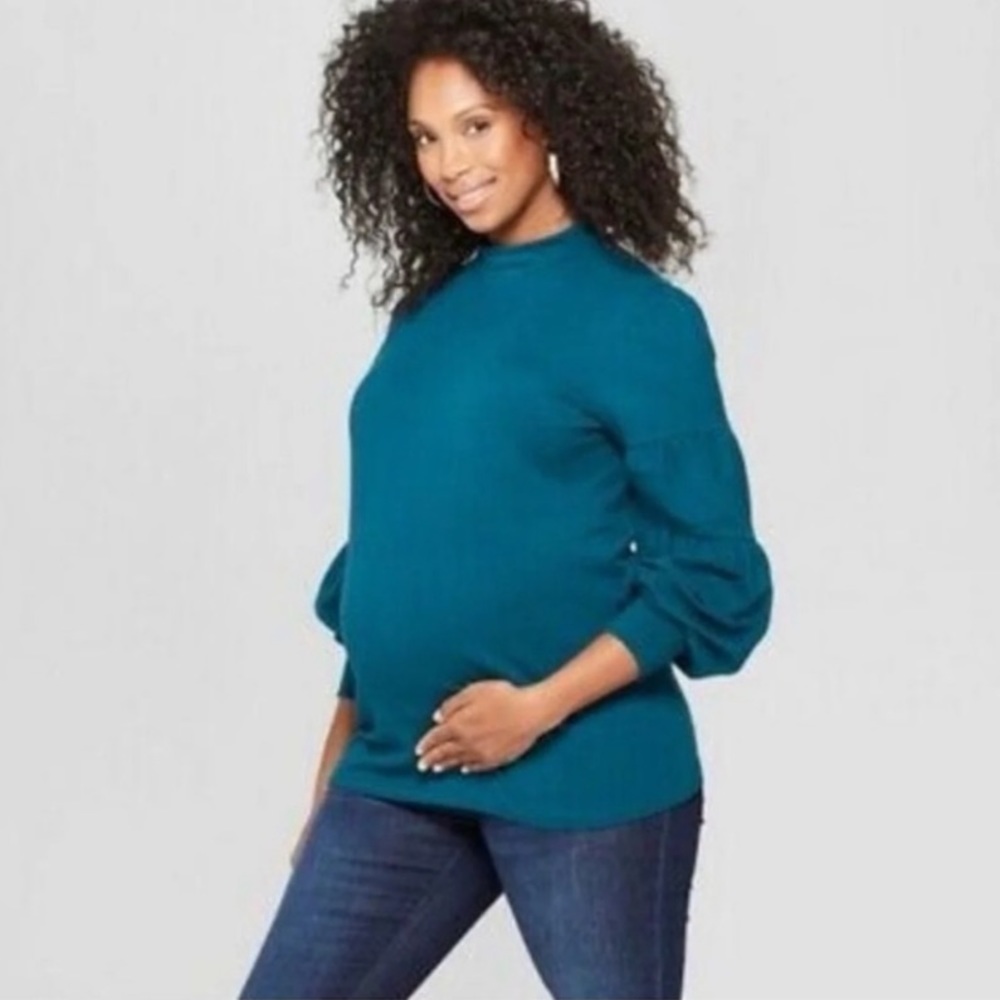 Isabel Maternity Volume Sleeve Top Teal NWT